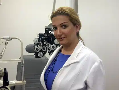 Dr. Hala Jarada at the eye clinic