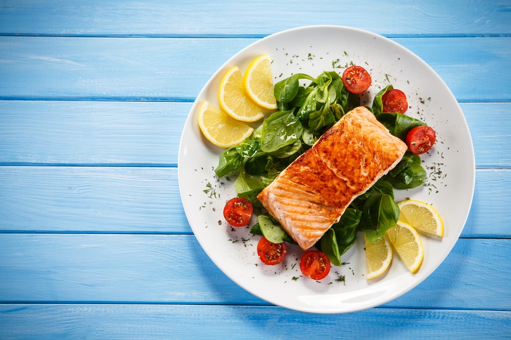 plate with spinach and salmon