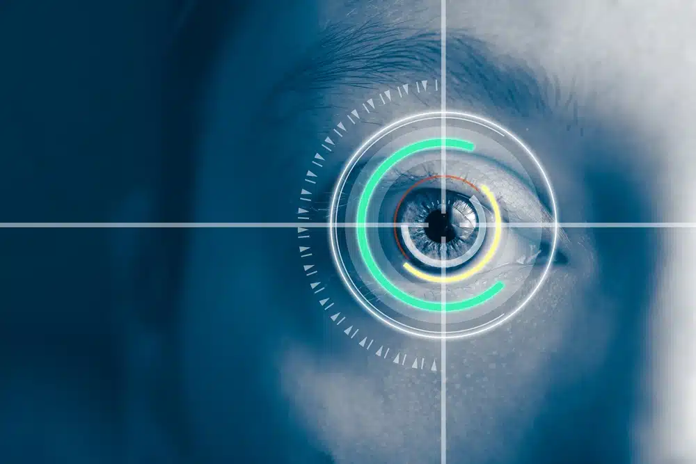 Close-up of eye getting Lasik eye surgery.